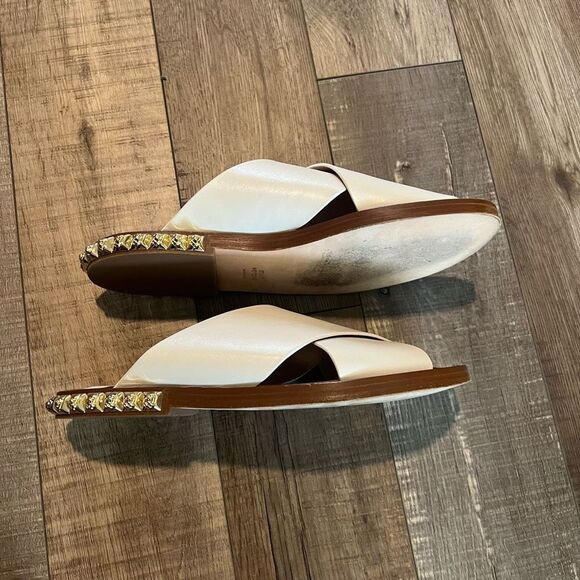 Stuart Weitzman White Sandals with Gold Accents - Picture 2 of 14